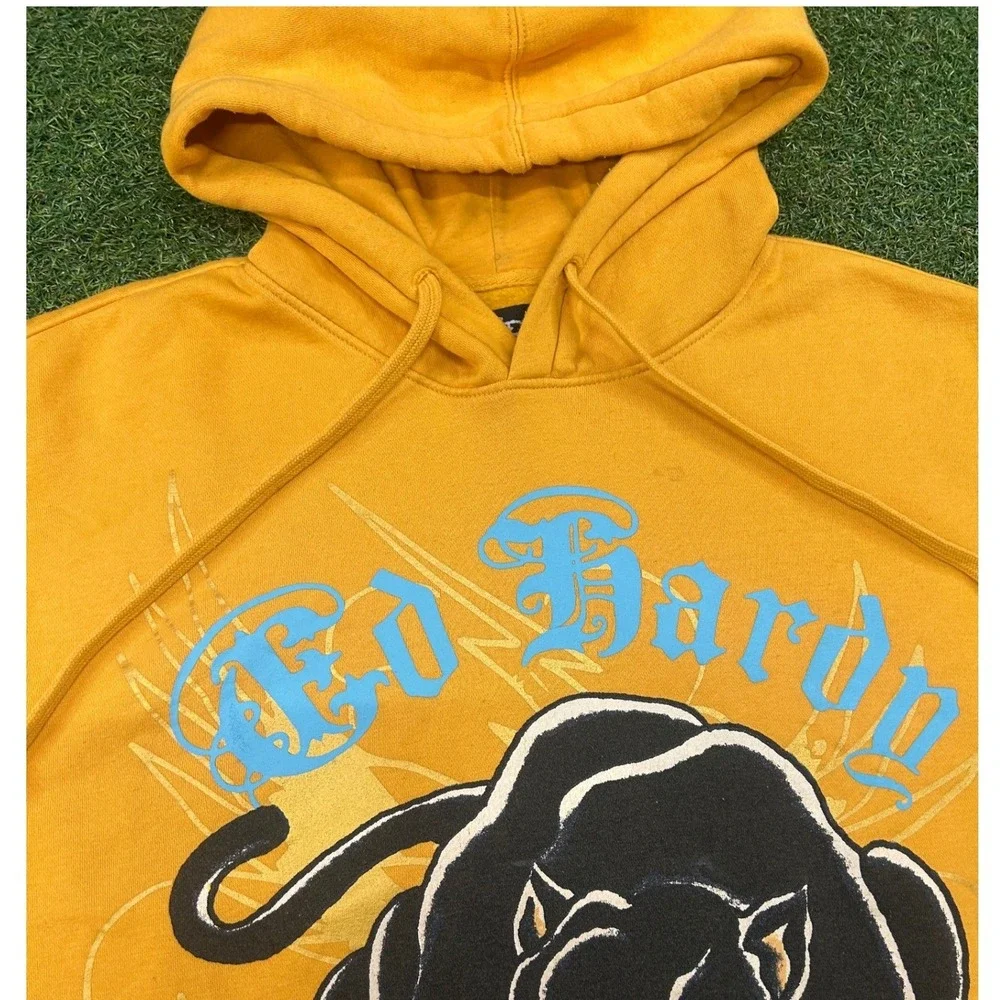 Ed Hardy Yellow Panther Tattoo Graphic‎ Hoodie XL Christian Audigier Y2K DEH 77
